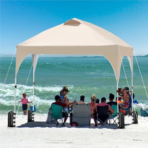 Detalle de Yaheetech Carpa Plegable 3x3m Beige: cenador impermeable para 8-10 personas con ventilación y bolsa con ruedas