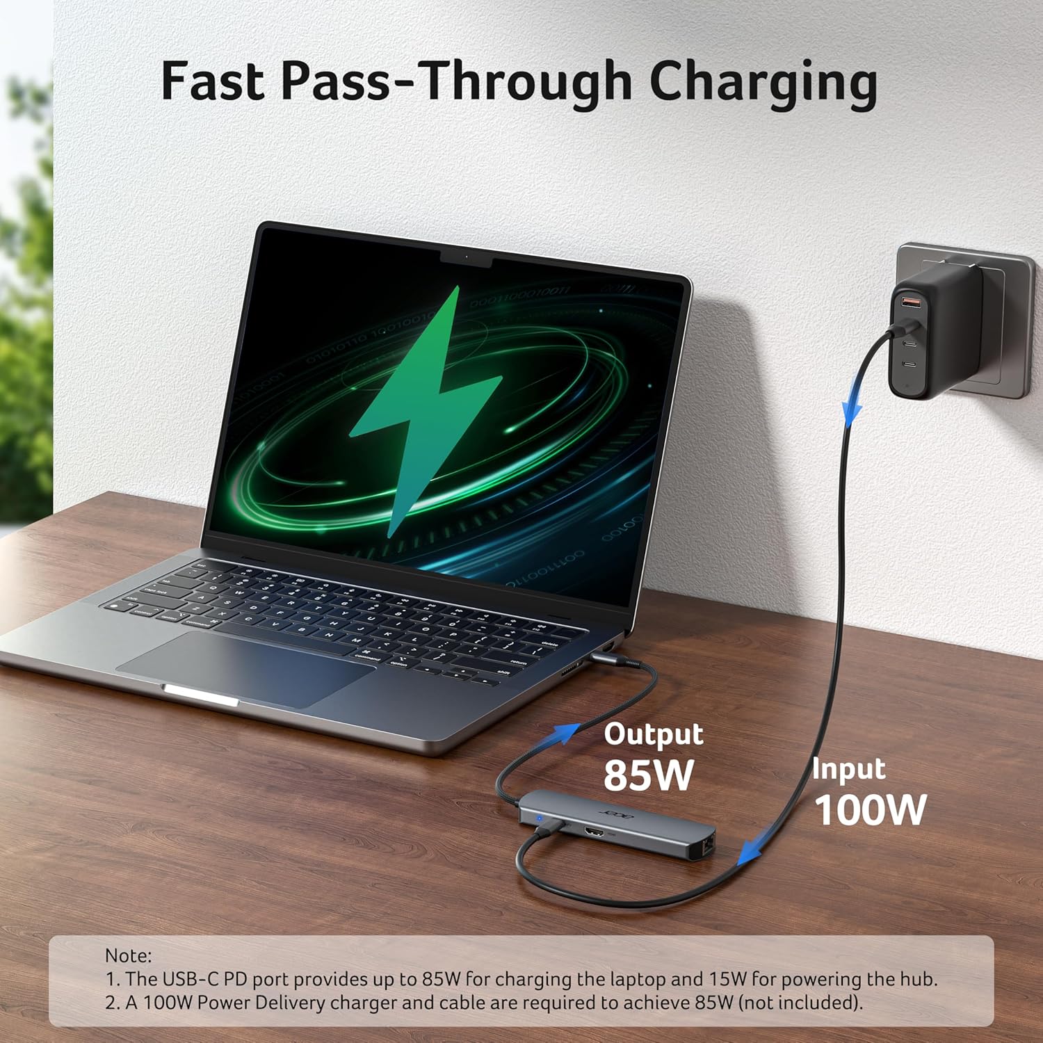 Detalle de Acer USB-C Hub 6-In-1: 1Gb Ethernet, 4K@60 HDMI, 2x USB-A, USB-C 5Gbps, 100W PD