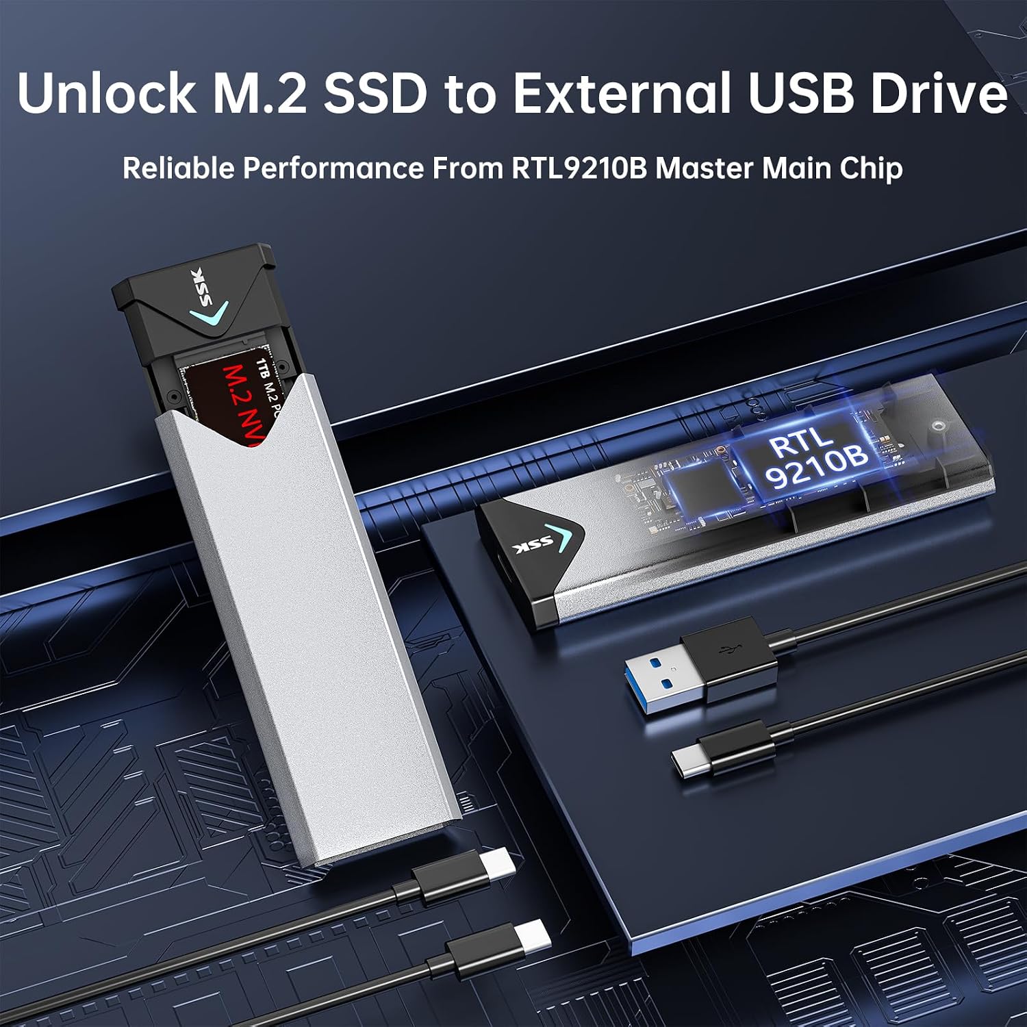 Detalle 2 de SSK M.2 NVMe SSD Enclosure USB 3.2 Gen 2 (10Gbps) 🖥