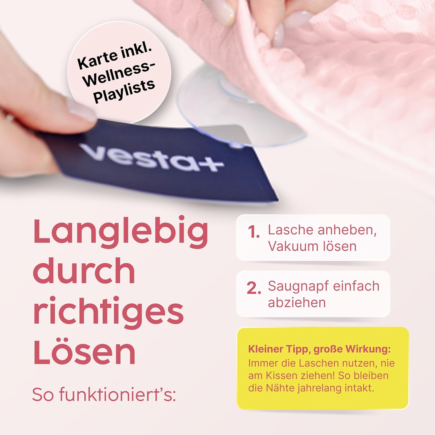 Detalle de Vesta+ Badewannenkissen Rosa L mit Saugnäpfen – Nackenkissen für die Badewanne, Testsieger-Option