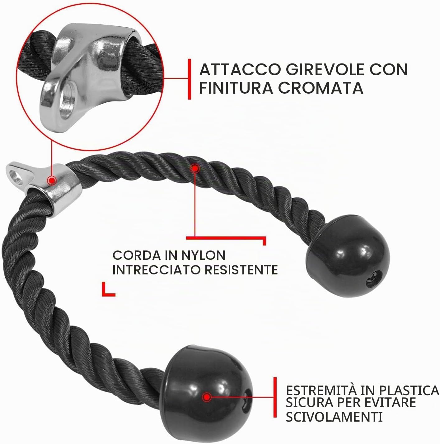 Detalle 2 de Yes4All cavo di collegamento per tricipiti con pulegge (68,6 & 91,4 cm) e moschettone in acciaio