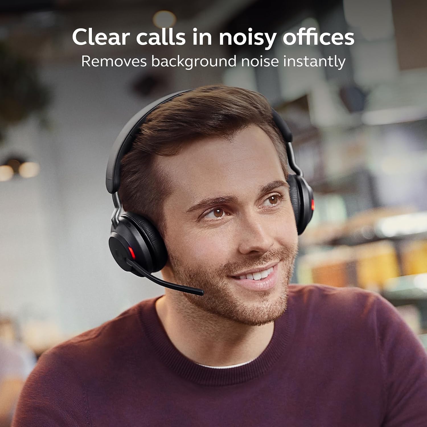Detalle de Jabra Evolve2 65 Wireless PC Headset with Charging Stand — MS Teams Certified, Noise Cancelling, 37h Battery