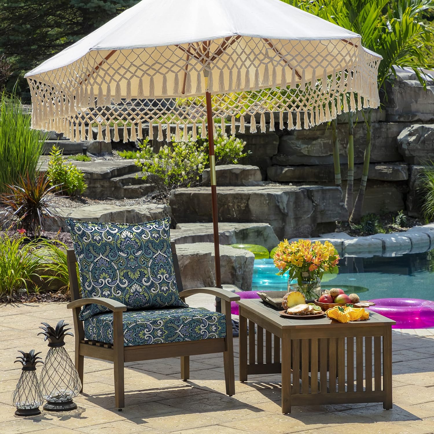 Detalle de Arden Outdoor Deep Seat Cushion Set 24 in x 24 in - Sapphire Aurora Blue Damask