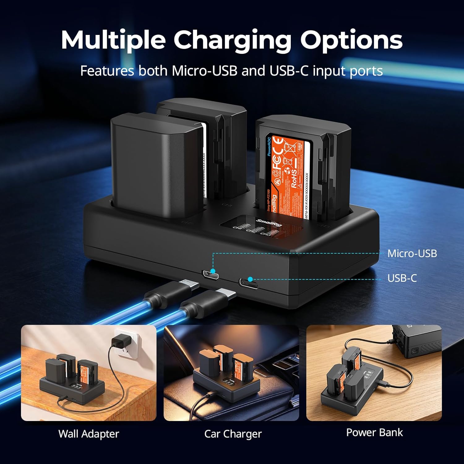 Thumbnail 5 de SmallRig NP-FZ100 Battery Kit for Sony with Triple-Slot LCD Charger (3 x 1940mAh) – Full Decode, Wide Compatibility