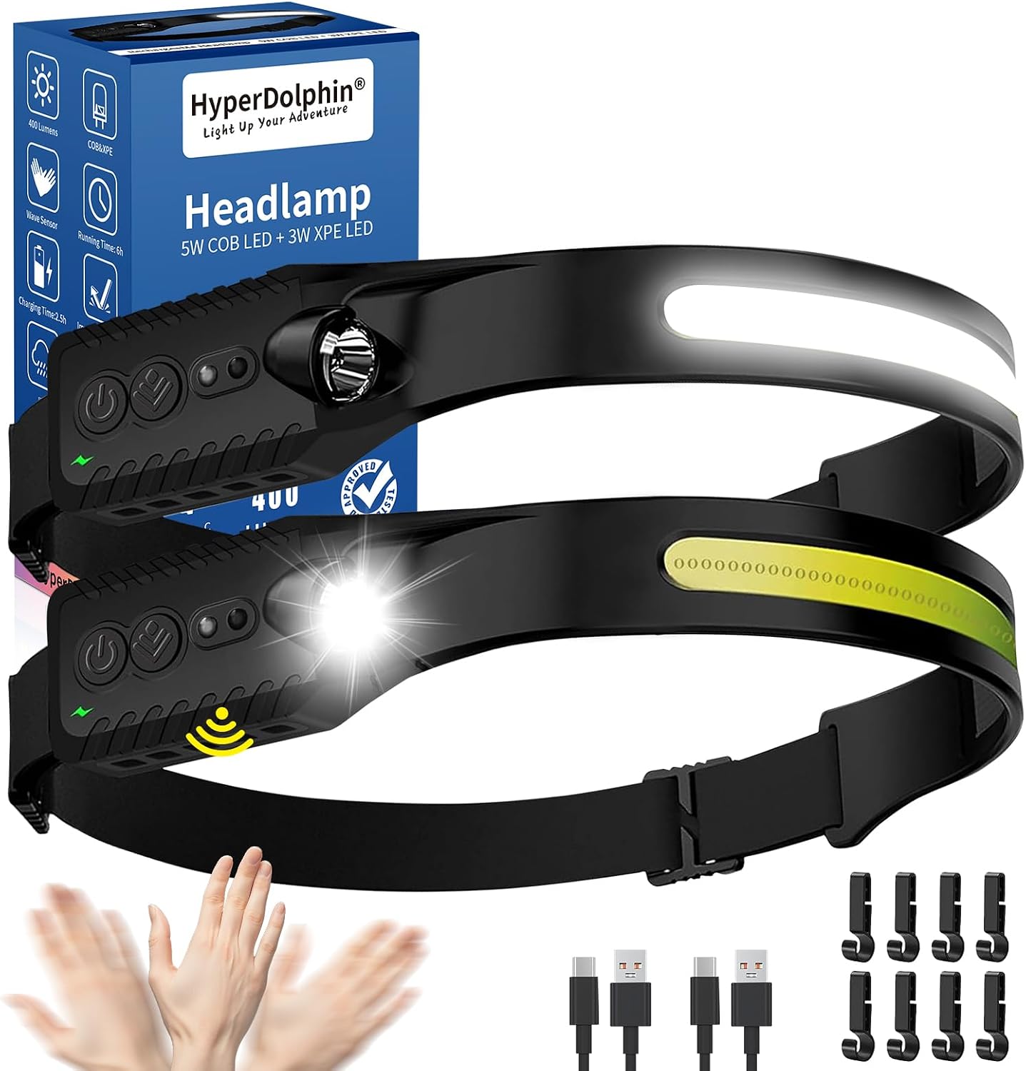 Detalle de Rechargeable Head Torch 400 Lumen, 2 Pack ๐ฆ