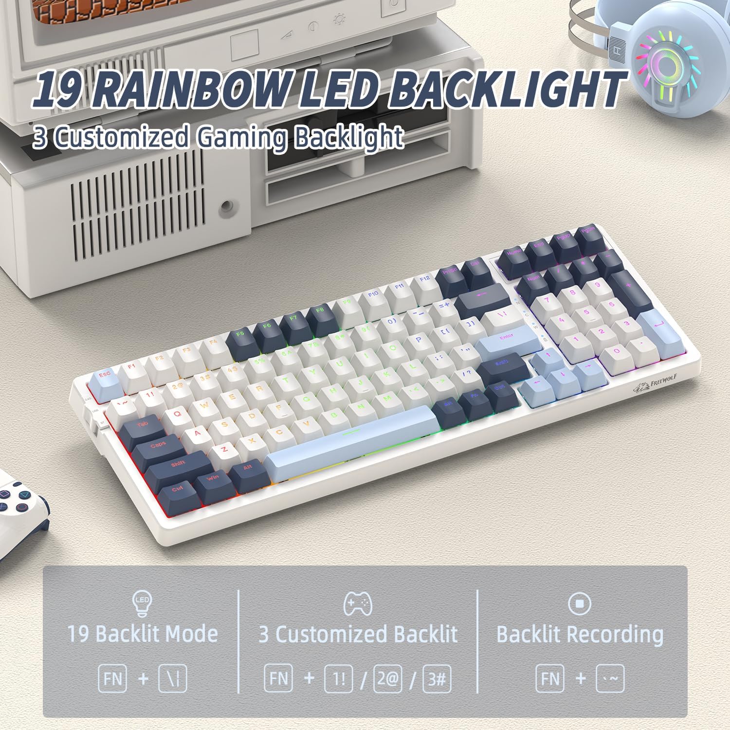 Detalle de FREEWOLF K8 tastiera da gioco meccanica wireless
