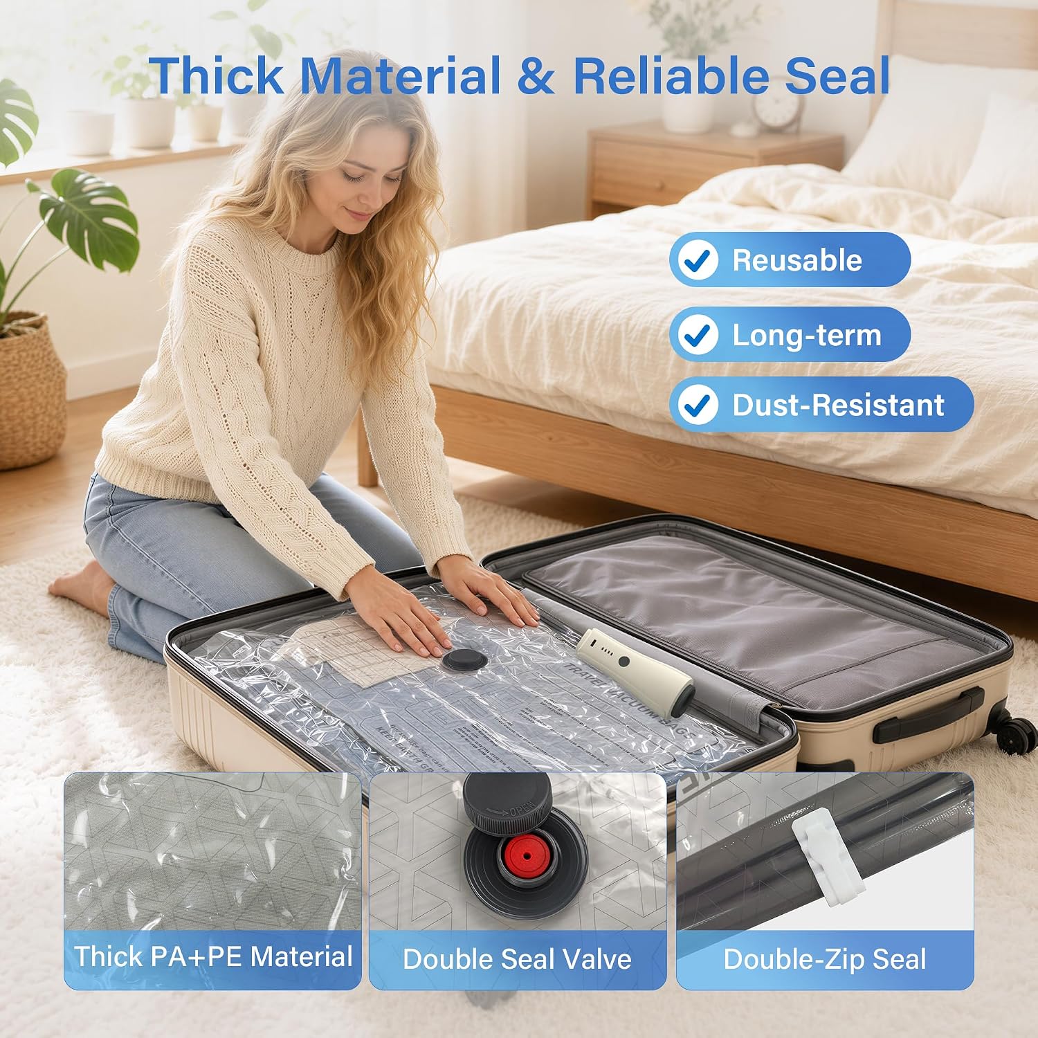 Detalle 1 de EACOPOL TY-Z7 Vacuum Storage Bags with Cordless USB-C Pump, 8-Pack