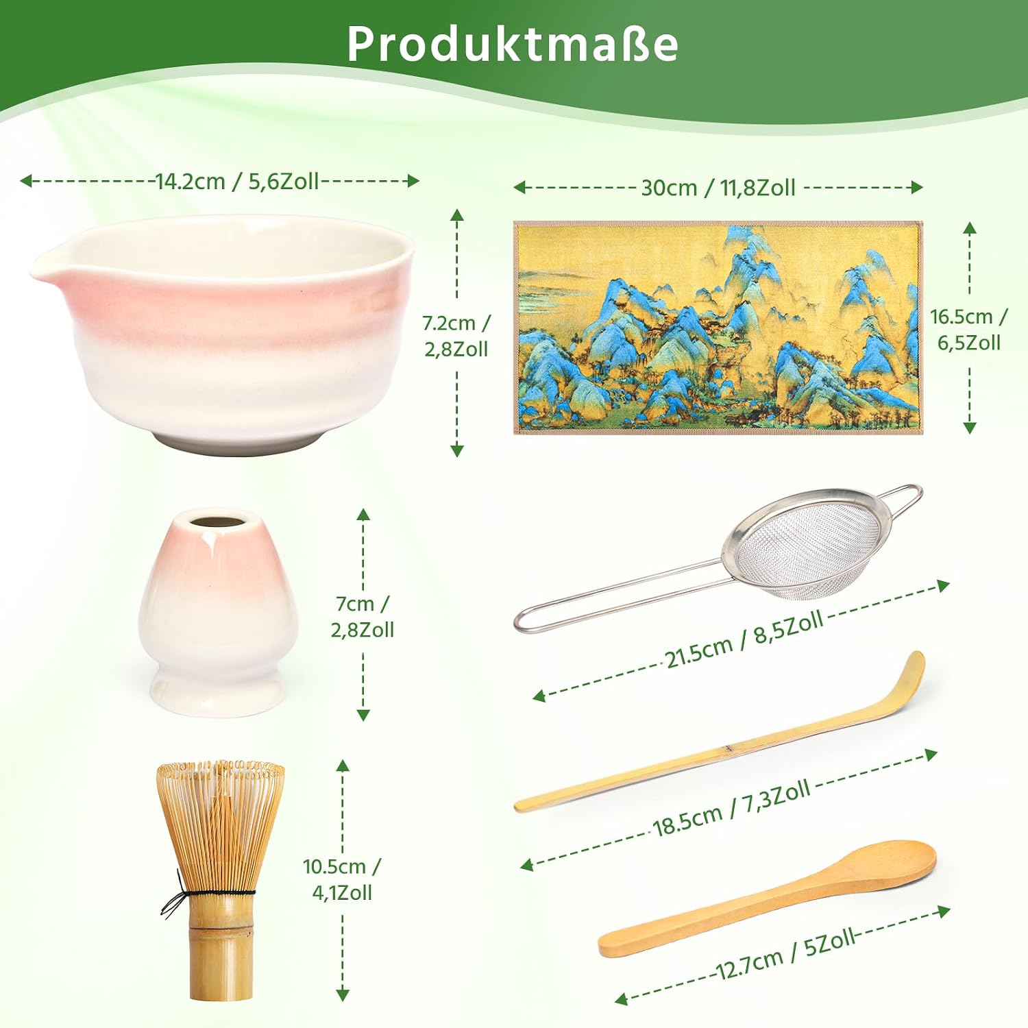 Detalle de Newthinking Matcha Besen Set – 7-teiliges Rosa Matcha Set mit Bambusbesen und Zubehör
