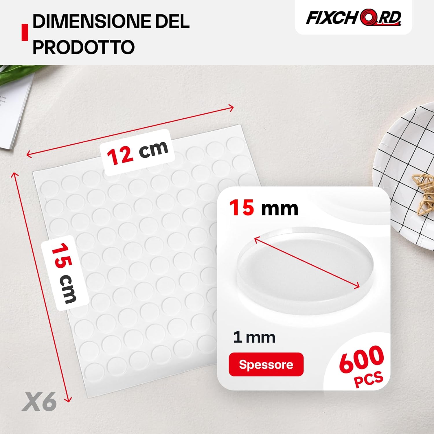 Thumbnail 1 de FIXCHORD punti adesivi bifacciali trasparenti, 600 pezzi da 15 mm