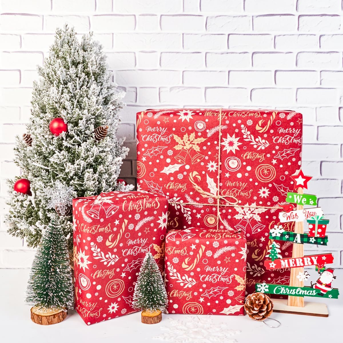 Thumbnail 4 de HBell Red Kraft Christmas Wrapping Paper Roll – 43cm x 15m