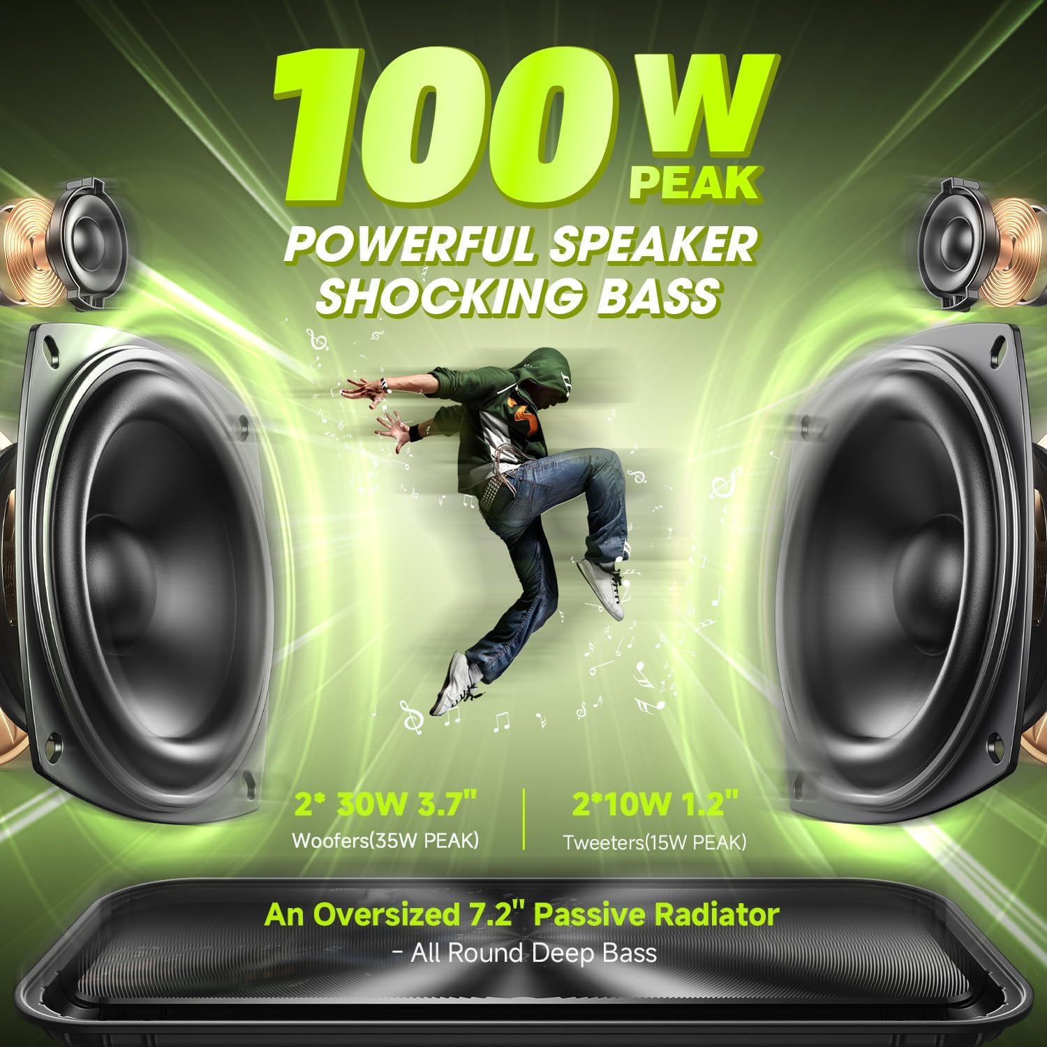 Detalle de W-KING D9-1 Musikbox Bluetooth Groß – 60W, IPX6, Outdoor-Partybox mit 120W Stereo-Paarung