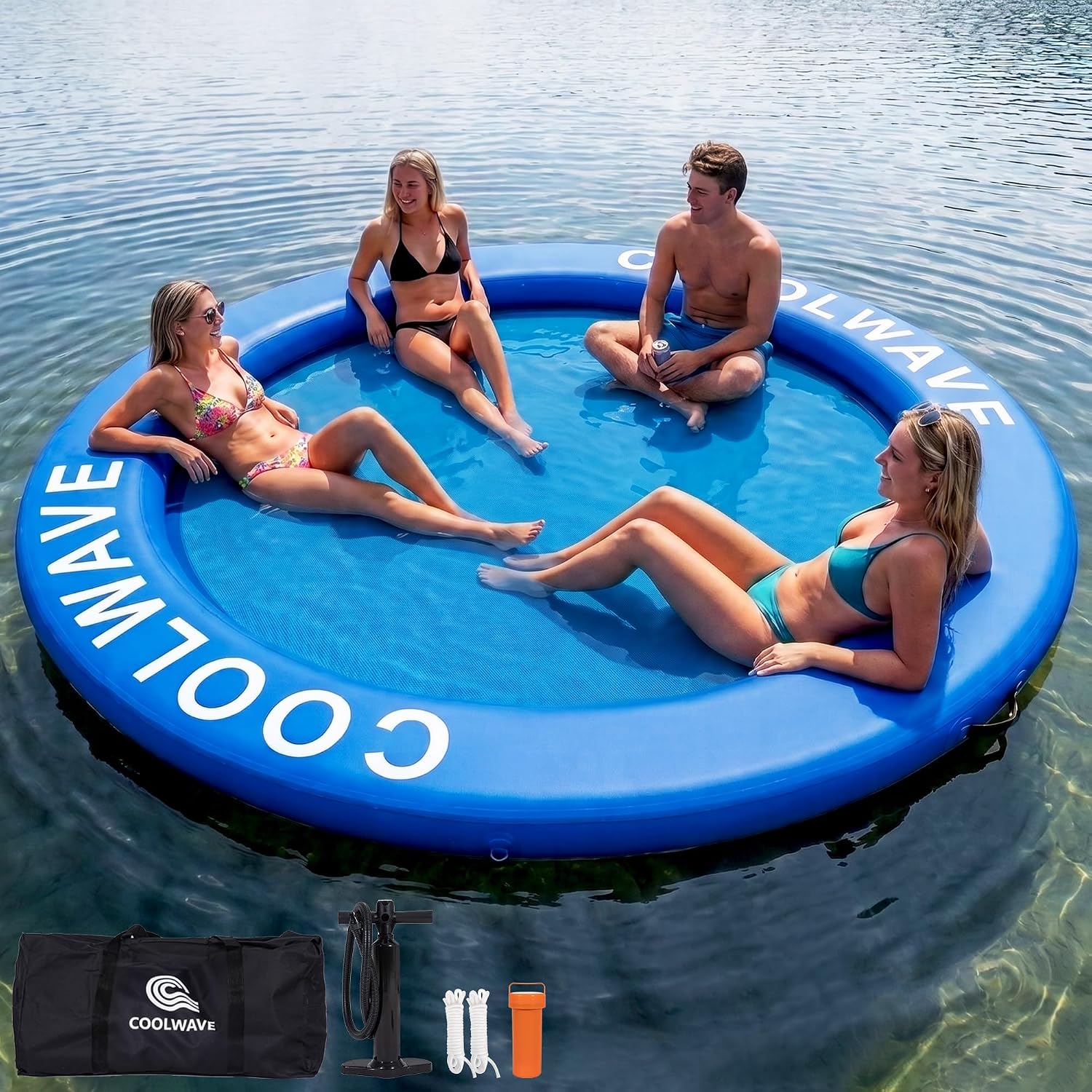 Detalle de COOLWAVE Inflatable Water Hammock Floating Dock: A Big, Fun Ring for Lakes and Pools
