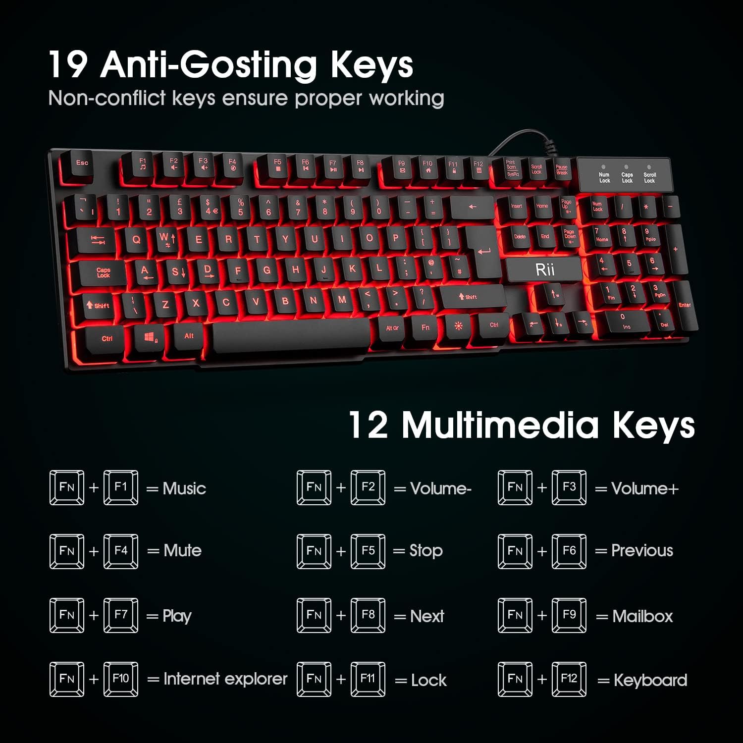 Thumbnail 4 de Rii RK100 gaming keyboard 105‑key