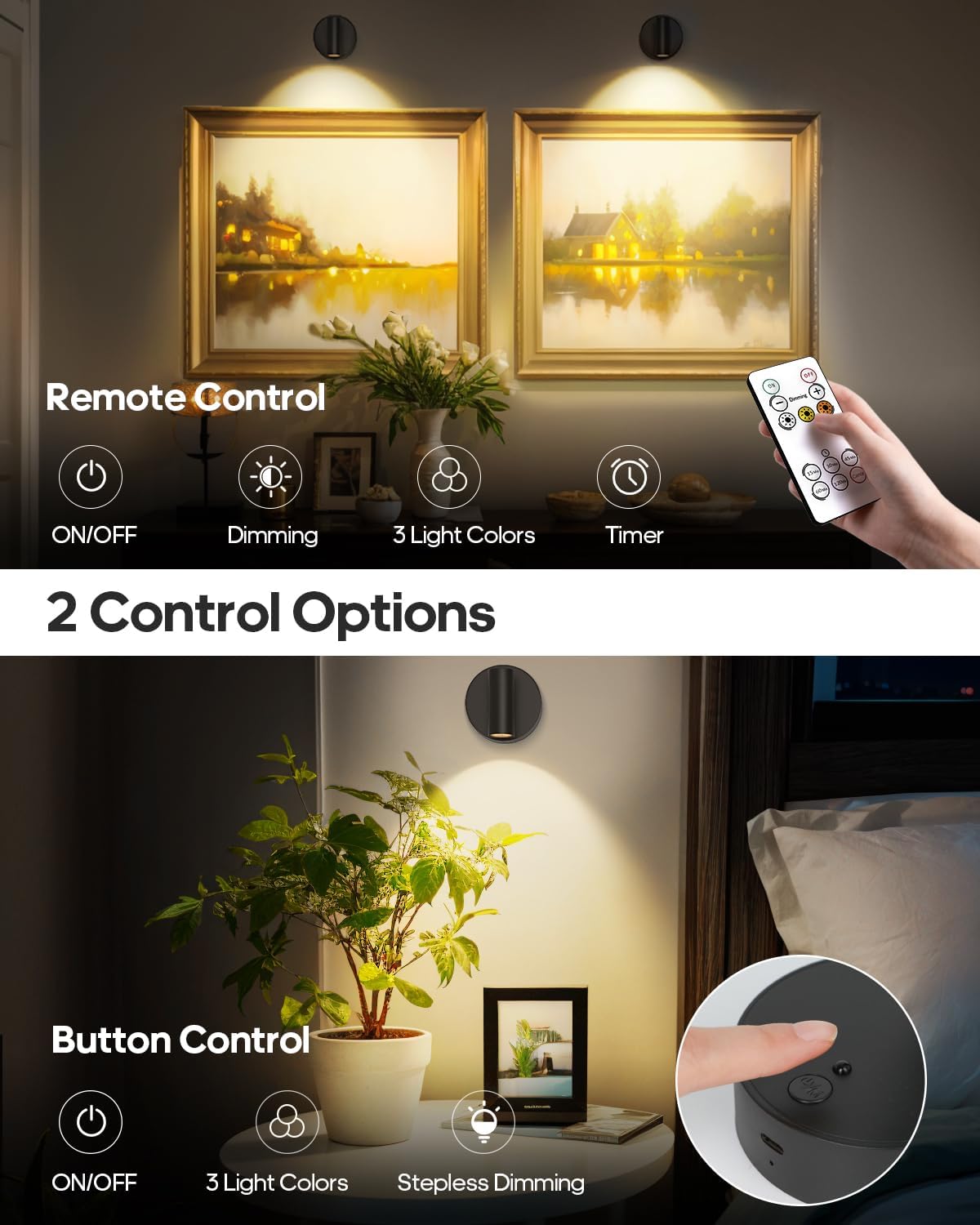 Detalle de GOODEA GDSF001 Wireless LED Spotlights, 4-Pack, Rechargeable with Remote