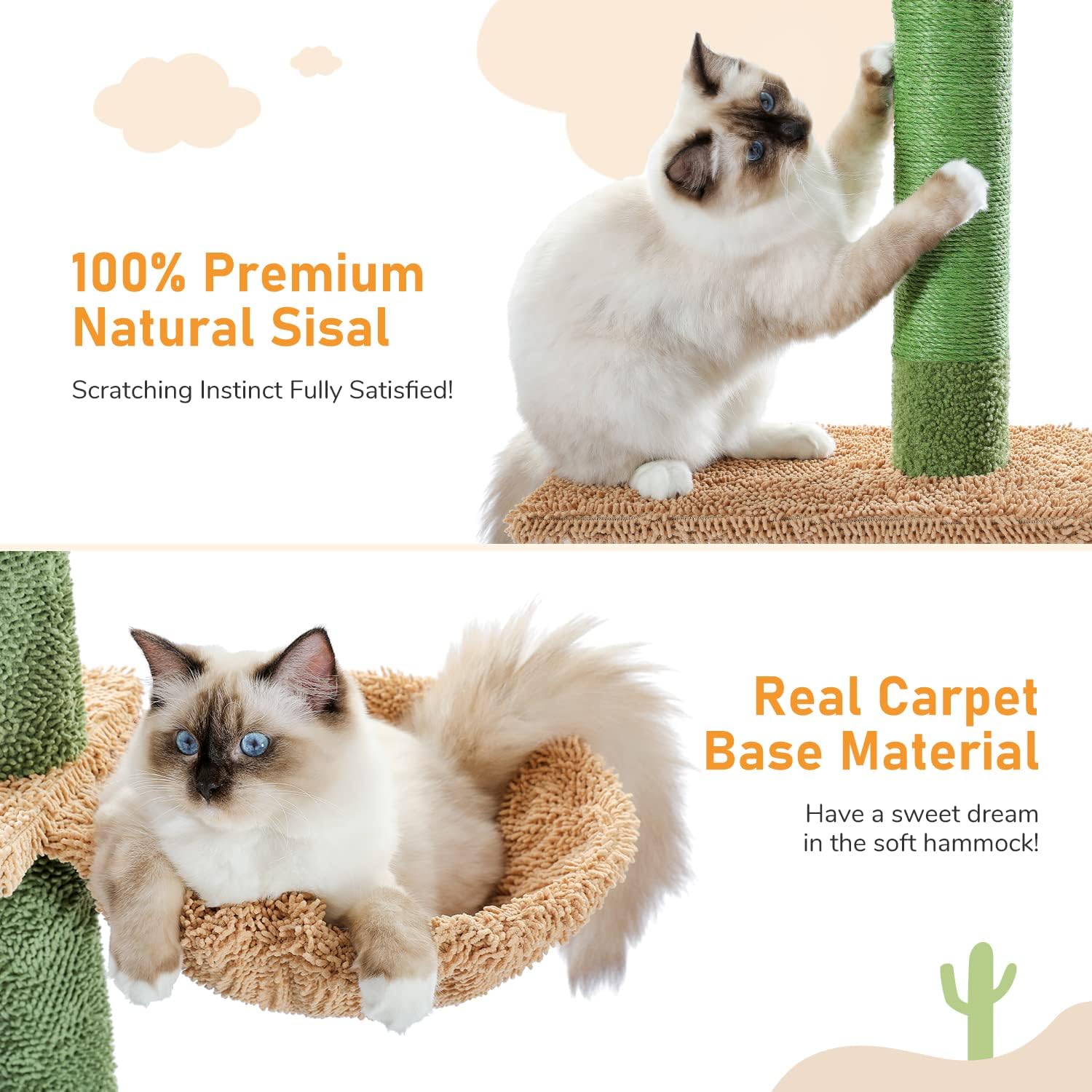 Thumbnail 3 de PAWZ Road Cactus Cat Tree Floor to Ceiling Tower (239-275cm) – 5-Tier Activity Centre with Hammock and Scratching Post