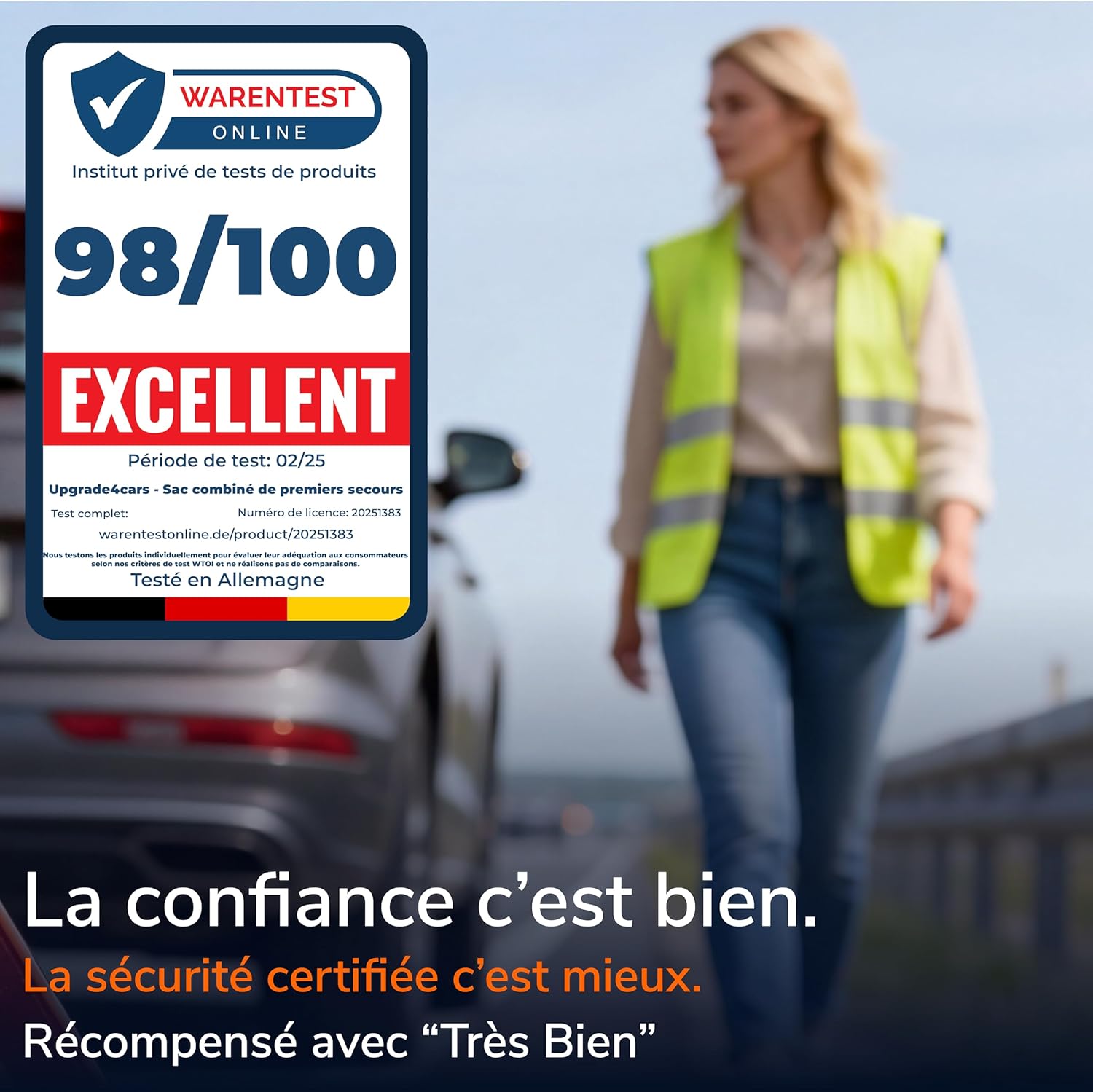 Detalle 2 de Upgrade4cars Gilet de Sécurité réfléchissant EN 20471 – 4 pièces jaunes taille universelle