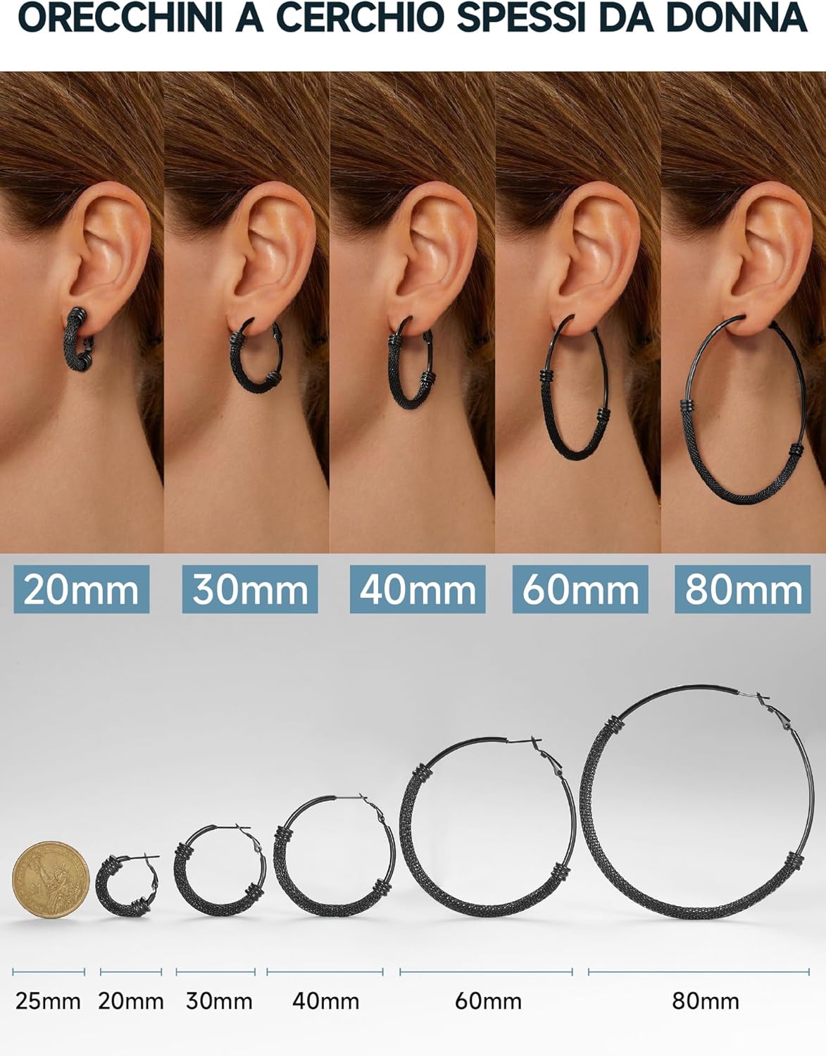 Thumbnail 6 de PROSTEEL orecchini a cerchio larghi in acciaio inox 316L nero da 40 mm con confezione regalo
