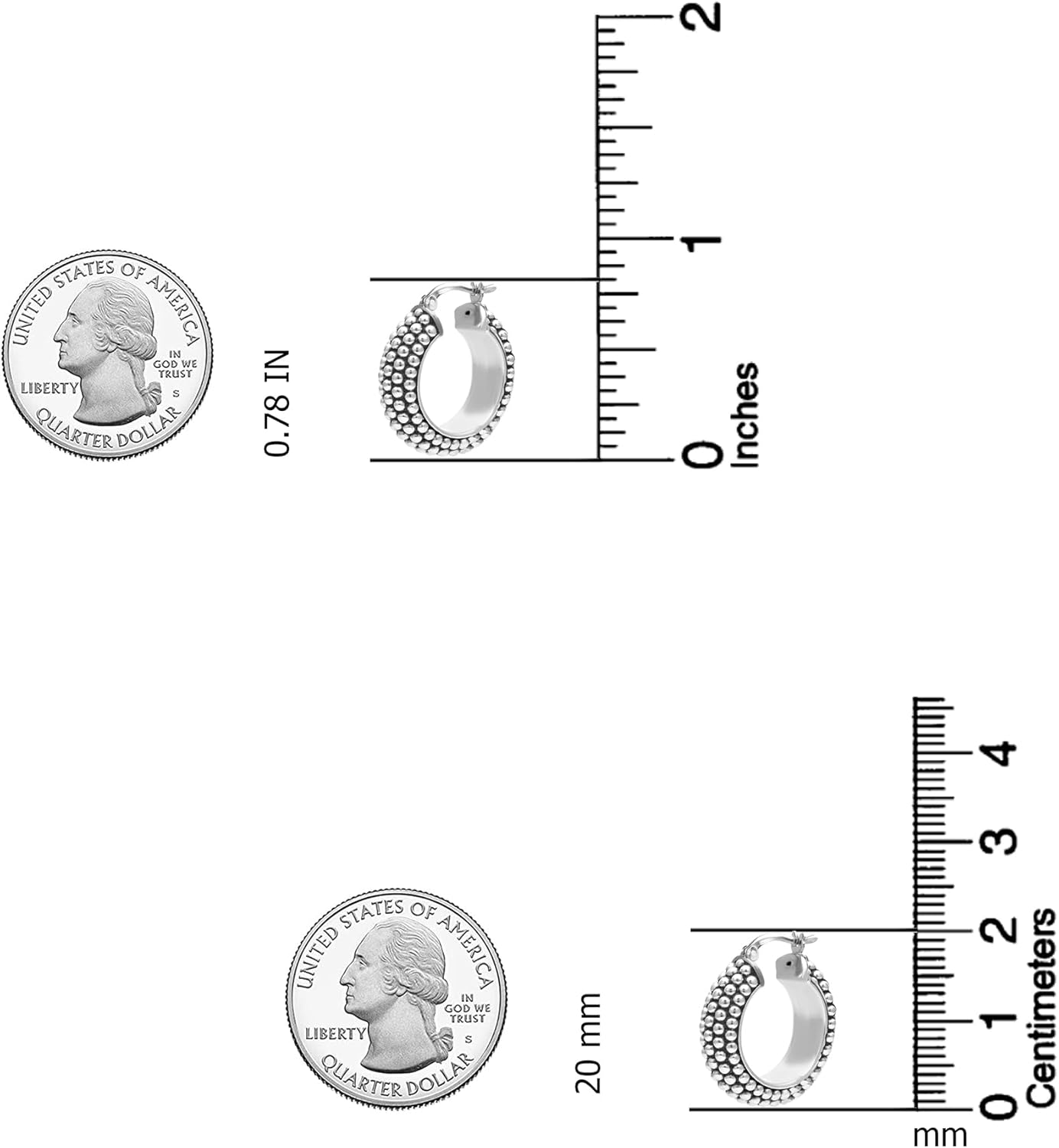 Detalle de LeCalla 925 Sterling Silber Bali-Stil Hoop Ohrringe – 20 mm, Click-Top, Antik Zwei-Ton