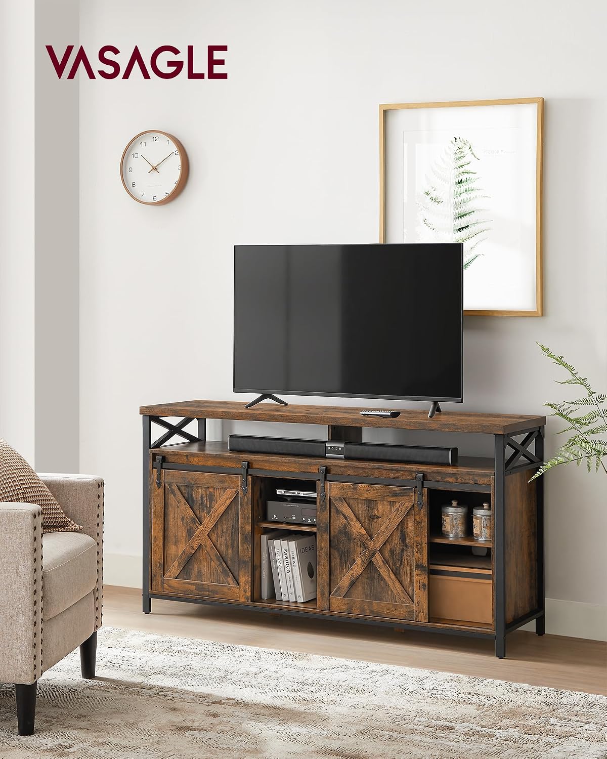 Thumbnail 1 de VASAGLE LTV071B01V1: Mueble TV Rústico con Estantes y Puertas 🚪