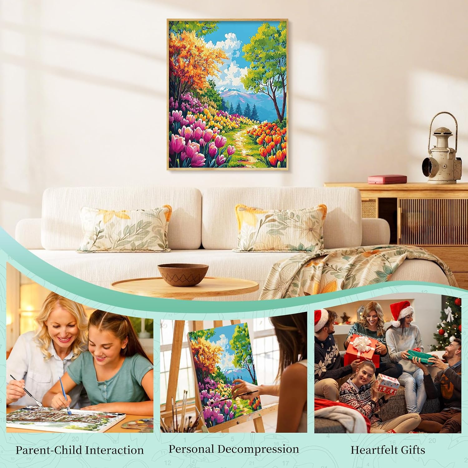 Thumbnail 6 de Cytheron Paint by Numbers for Adults: Tulip Garden Mountain Landscape 16 x 20 Inch