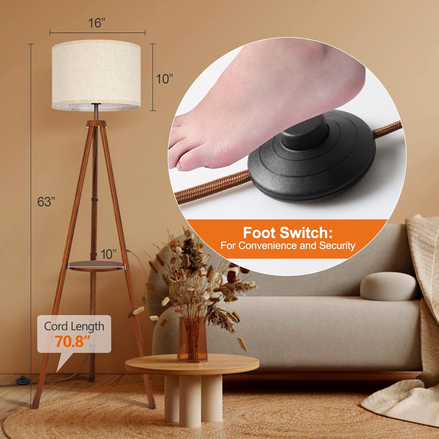 Thumbnail 3 de OUTON Solid Wooden Tripod Floor Lamp 810 lm