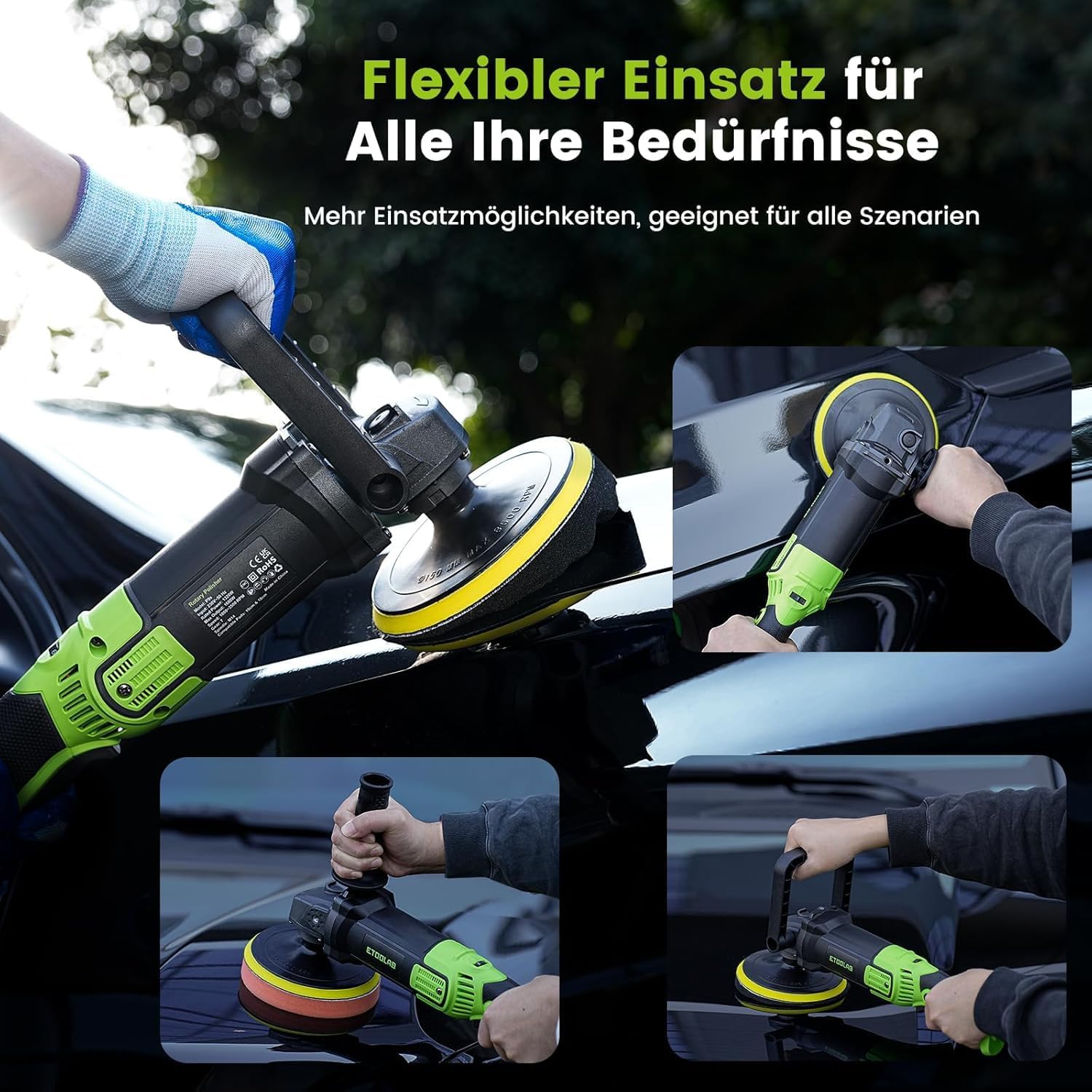 Thumbnail 6 de ETOOLAB Upgrade Auto-Poliermaschine P9S 1300 W mit 7 Geschwindigkeiten und 22-teiligem Set (152/178 mm Pads)