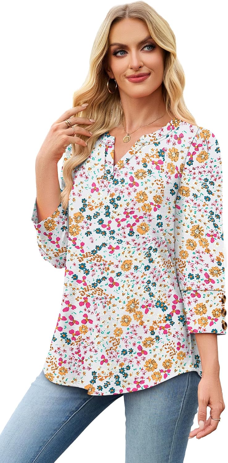 Detalle de WIHOLL 3/4 Sleeve V-Neck Blouse Dressy Casual Top