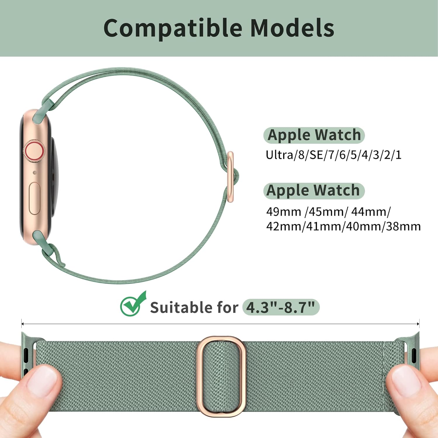 Detalle de Higgs 6 Pack Stretchy Nylon Apple Watch Straps — 38–49mm, Adjustable Sport Bands