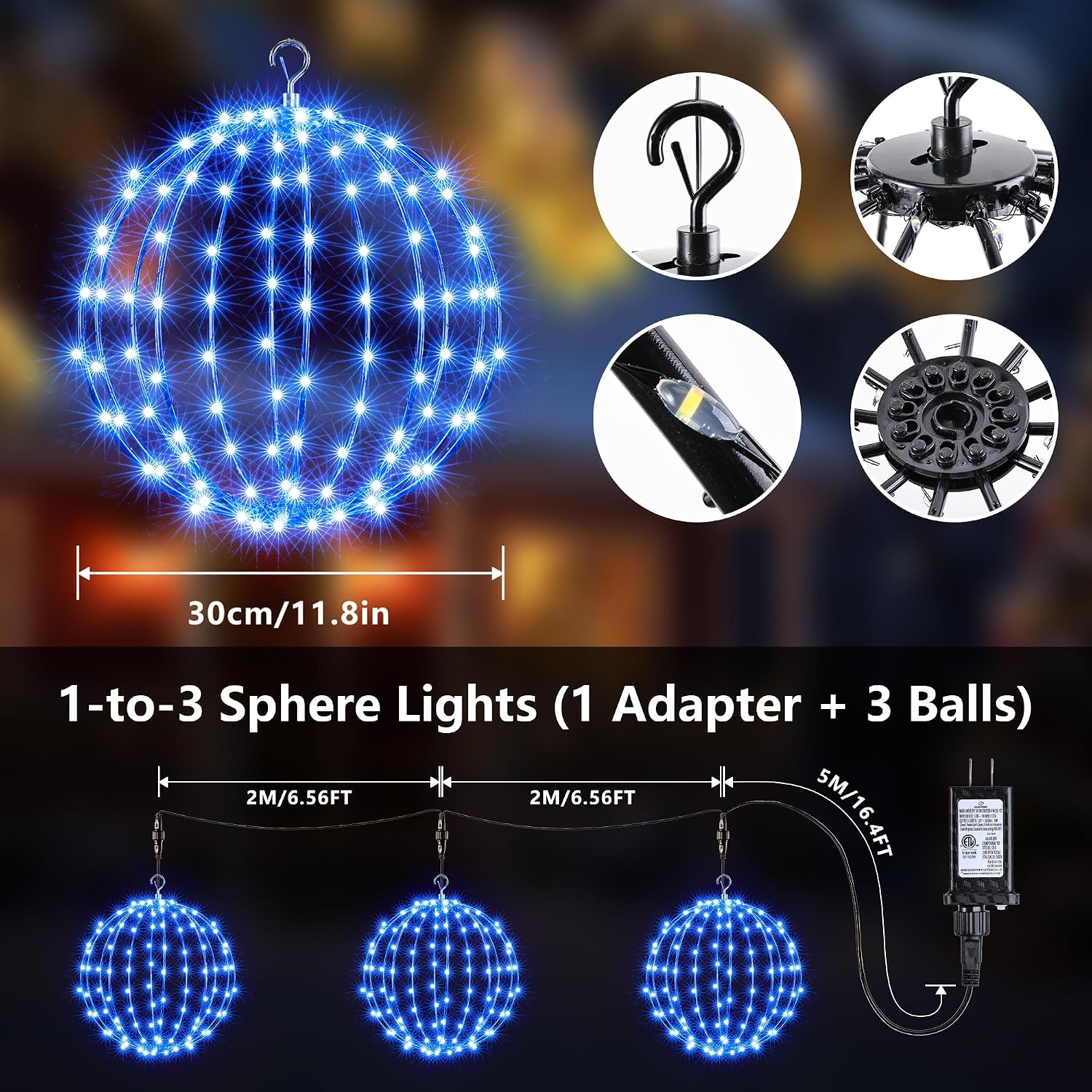 Thumbnail 2 de iBaycon SSL0120-S-3.5V Christmas Sphere Lights, Blue, 8 Modes, IP65