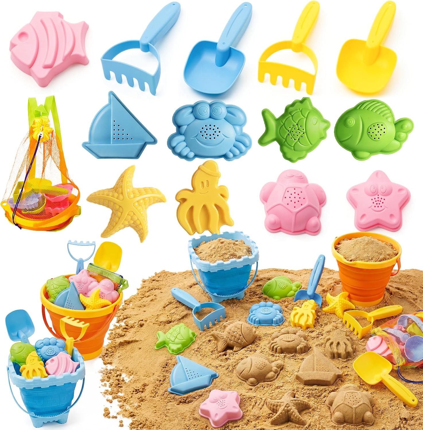 Detalle 2 de Beach Sand Toys Set for Toddlers (Sunset Orange) – Portable Travel Beach Kit