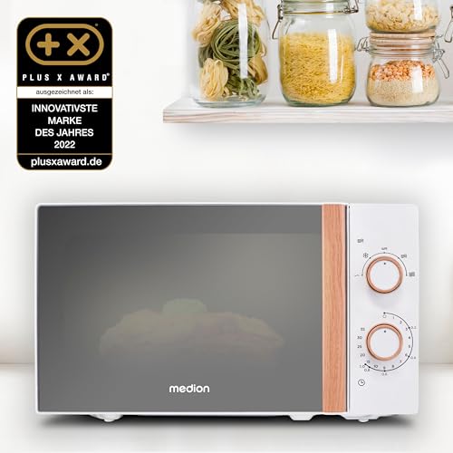 Detalle 2 de MEDION MD10596 Mikrowelle in Holzoptik – 20 l, 700 W, freistehend, weiß