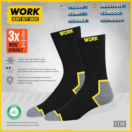Detalle de SOXCO 6 Pairs Men’s Work Socks in Black – Moisture-Wicking, Cushioned and Durable