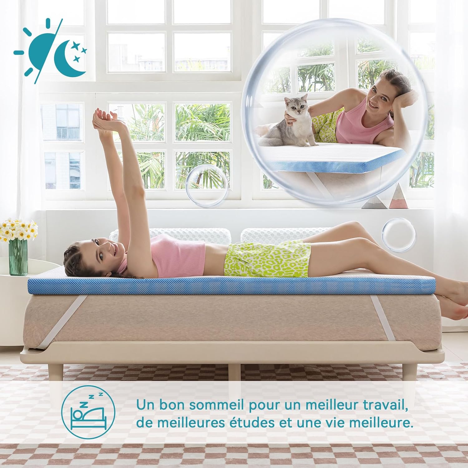 Detalle de Amazon Basics Topper Matrimoniale 160 x 190 cm in Memory Foam 5 cm con Angoli Elastici – Bianco