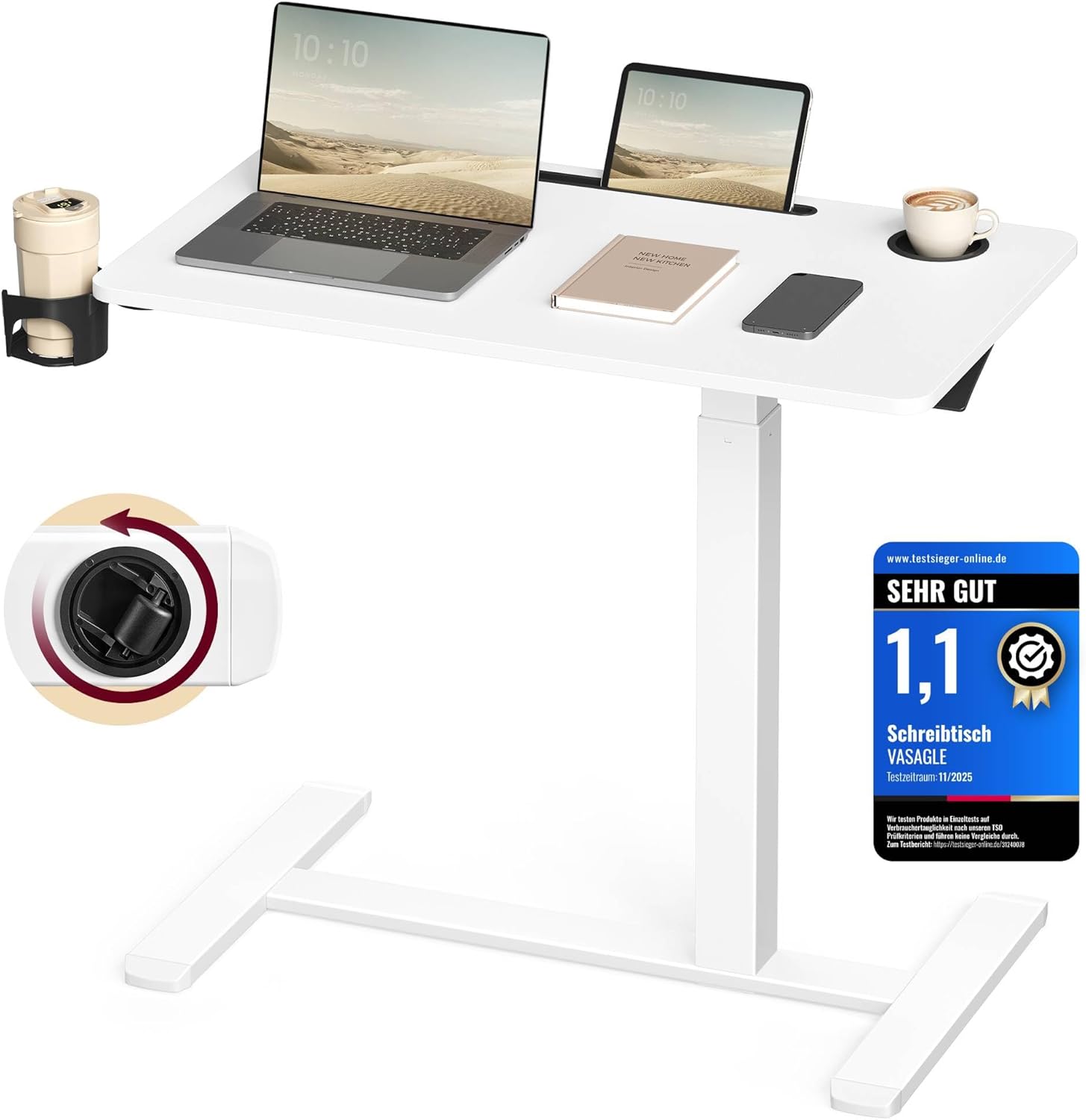 Thumbnail 6 de VASAGLE Beistelltisch mit Rollen LSD601YA01 – verstellbare Höhe, 80 × 45 cm Tischplatte