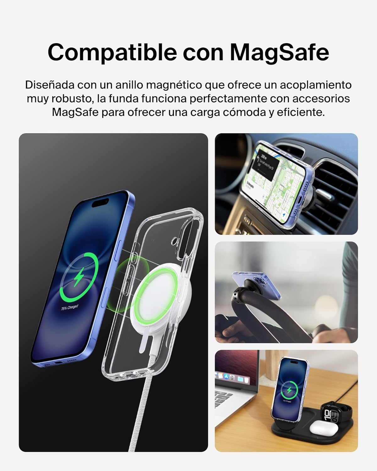 Detalle 2 de Belkin SheerForce Funda iPhone 16 📱 Transparente MagSafe