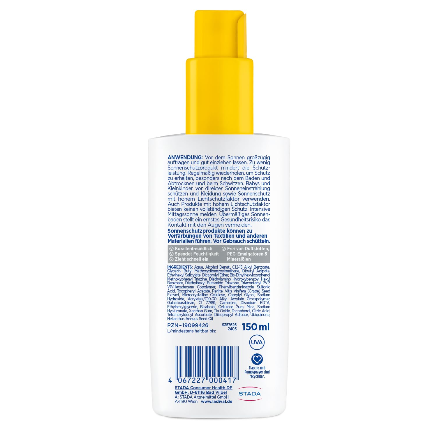 Detalle de Ladival Trockene Haut Sonnenschutz-Spray LSF 30 – Für empfindliche Haut, feuchtigkeitsspendend und wasserfest (150 ml)