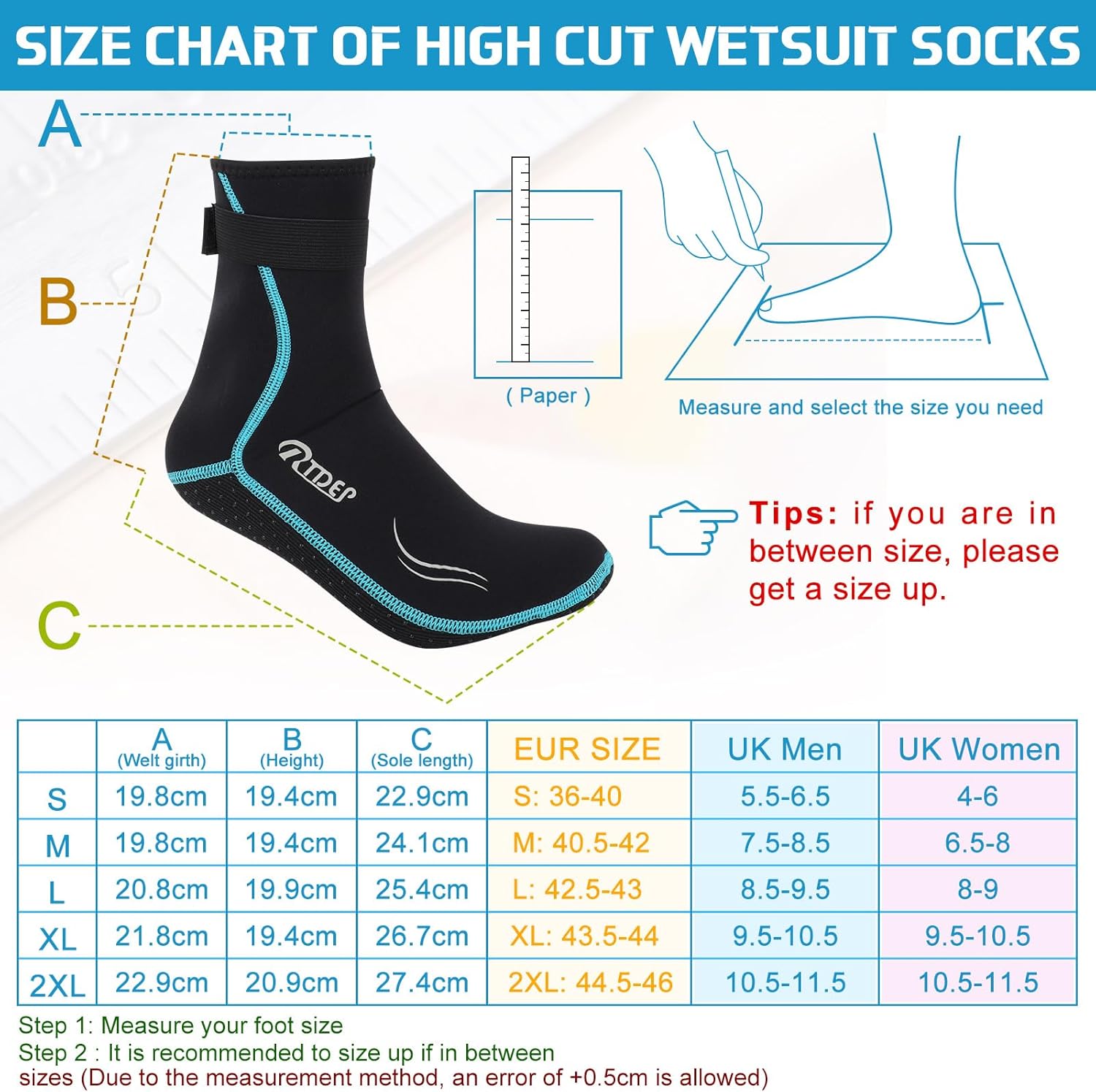 Thumbnail 5 de Rtdep 3mm Neoprene Socks with Anti-Slip Sole – Wetsuit Socks for Diving, Snorkelling and Sailing
