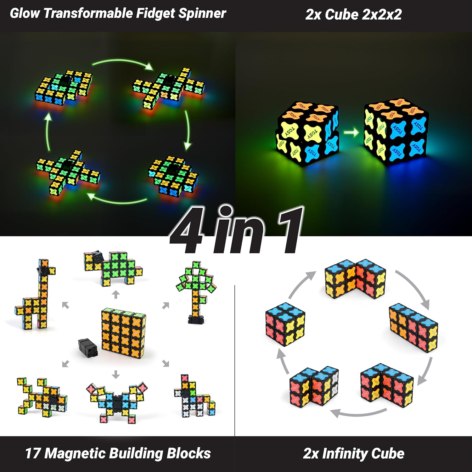 Thumbnail 6 de TOSY Fidget Spinner Glow 16 pièces ⚙