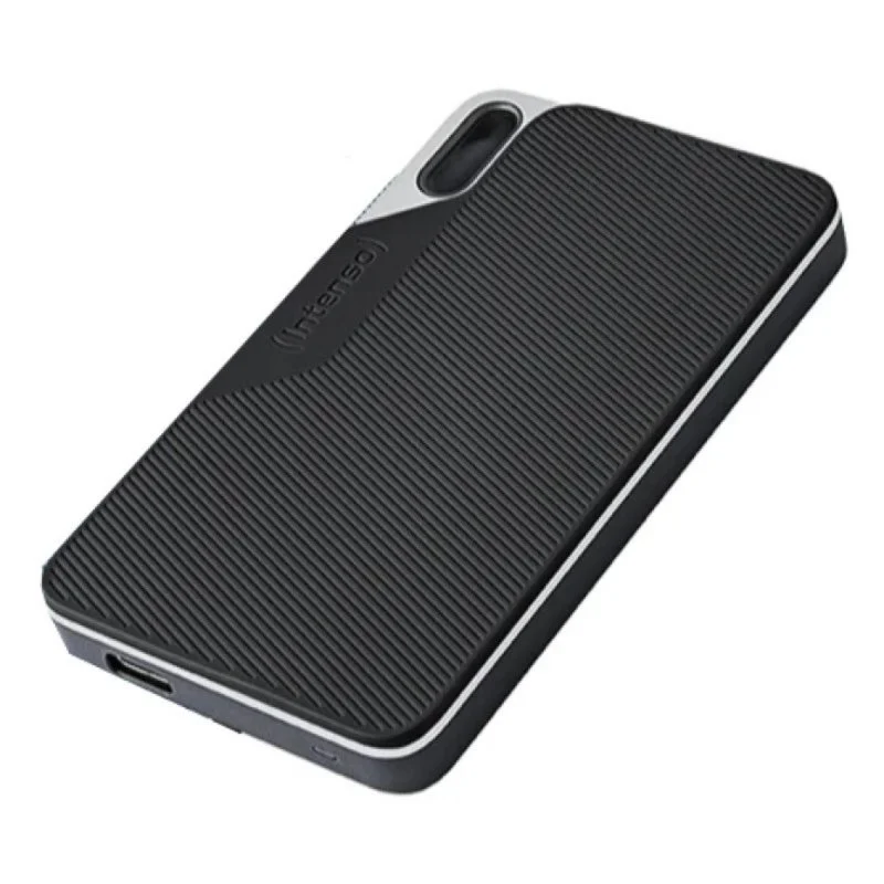Detalle de Intenso TX100 1TB: SSD portátil USB-C con pantalla LCD y protección de golpes