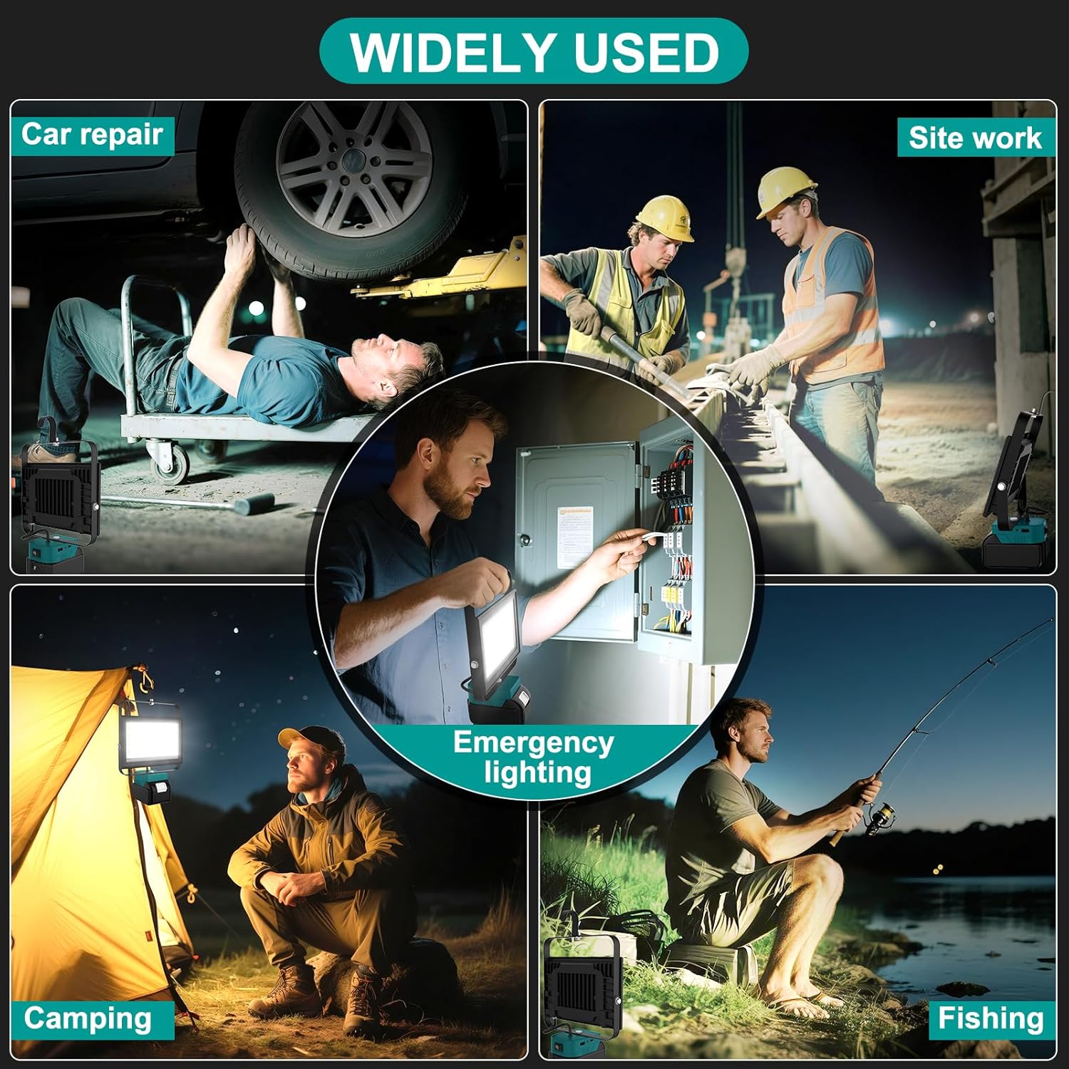 Thumbnail 2 de NATPOW Cordless LED Work Light (2 Pack) for Makita 18V batteries – USB & Type C charging