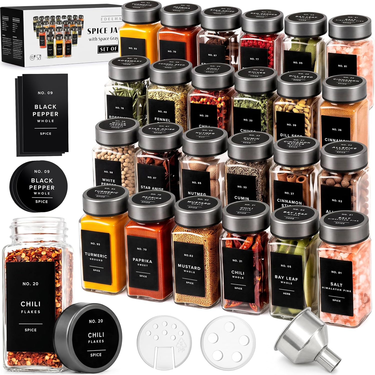 Detalle de EDELHAUS Glass Spice Jars, 4 oz