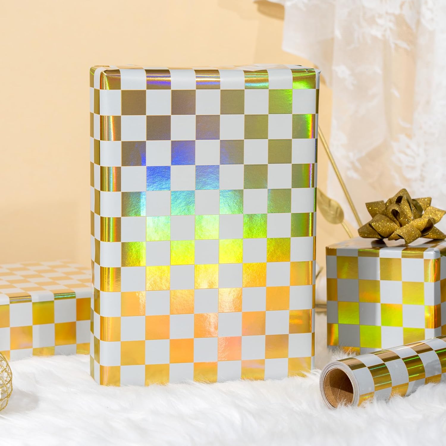 Detalle 1 de MAYPLUSS Gingham Wrapping Paper, 17 in x 33 ft