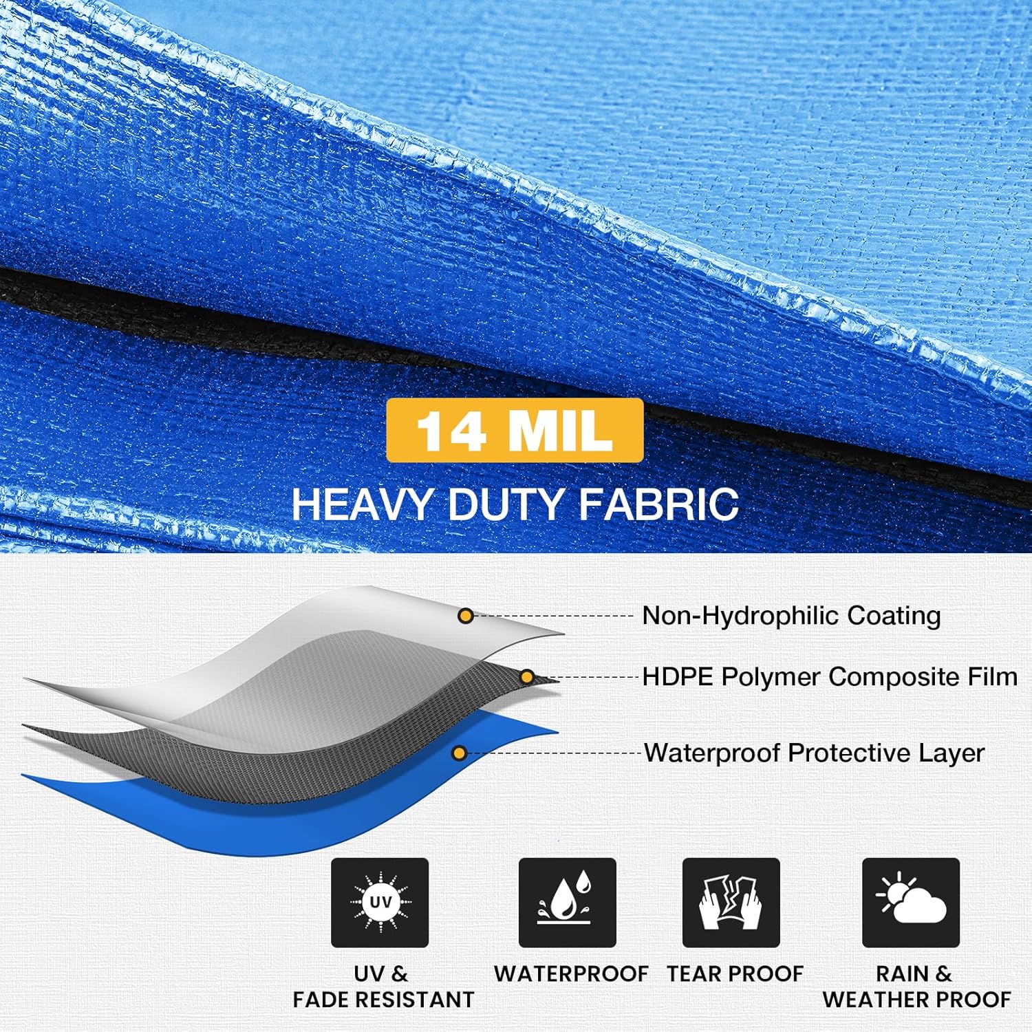 Thumbnail 1 de Winpull Tarp 20x30 Feet 14 Mil Heavy Duty Waterproof Tarp — Blue