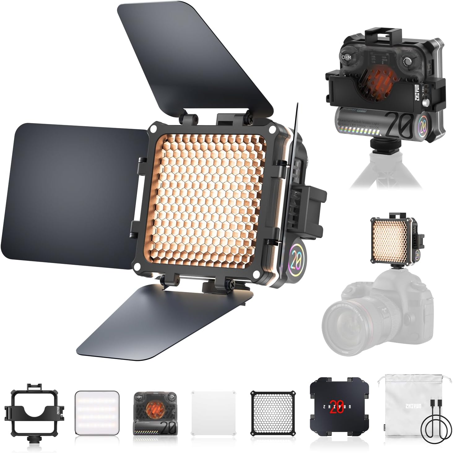 Detalle de ZHIYUN Fiveray M20 Combo – Bi-Color Videolicht 20W mit Magnetzubehör
