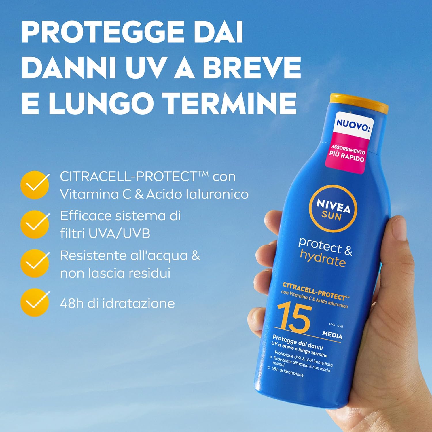Detalle 2 de NIVEA SUN Protect & Hydrate SPF 15 Crema solare idratante 200 ml, resistente all’acqua