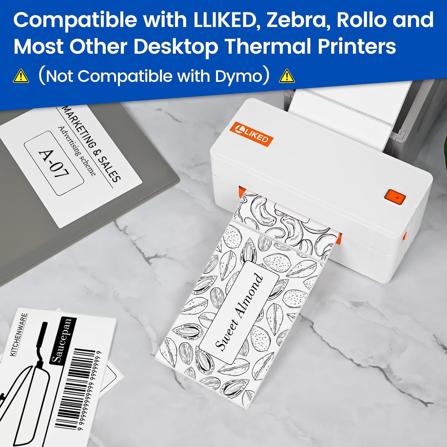 Detalle 2 de LLIKED 4×6インチ感熱ラベル 250枚|剥がせる、防水性・耐油性タイプ
