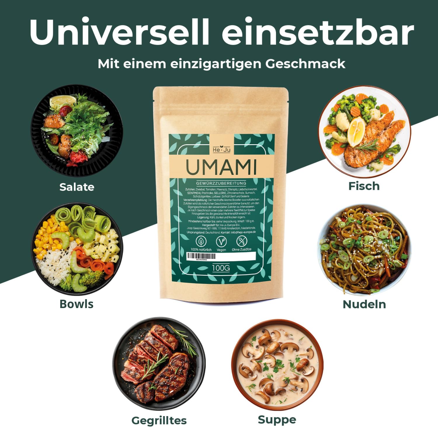 Detalle de He-Ju Umami Gewürzmischung 200 g – vegane Universalwürzer für herzhaften, umami-reichen Geschmack