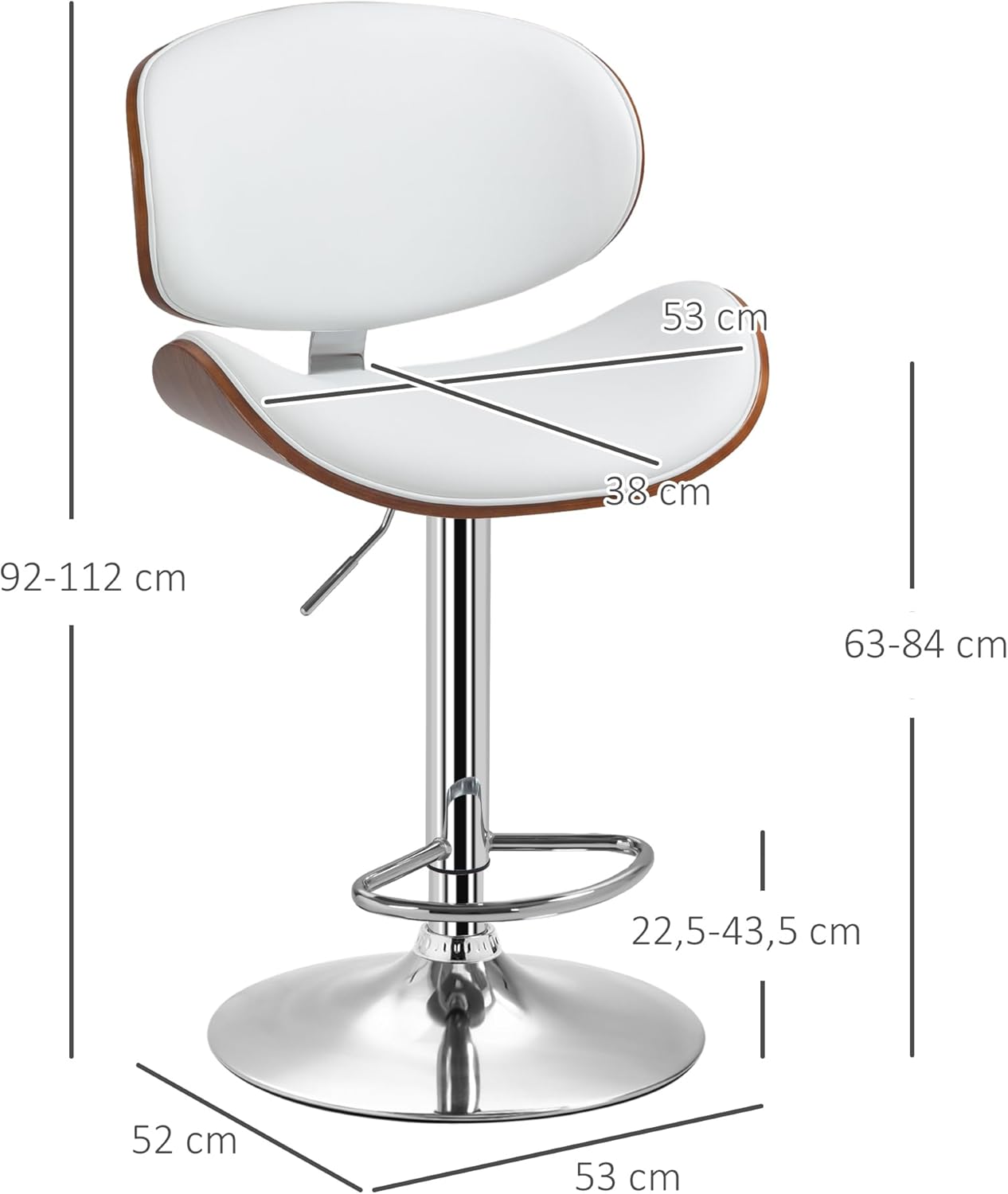 Thumbnail 2 de HOMCOM Lot de 2 tabourets de Bar Chaise de Cuisine avec Dossier – régle bassement et pivotants, blanc
