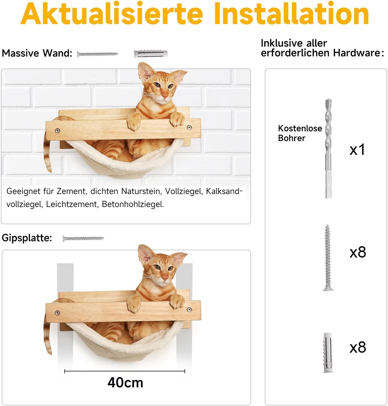 Detalle 1 de FUKUMARU Kletterwand Katzen – großes Katzenregal zur Wandmontage aus Gummibaumholz (bis 18 kg)