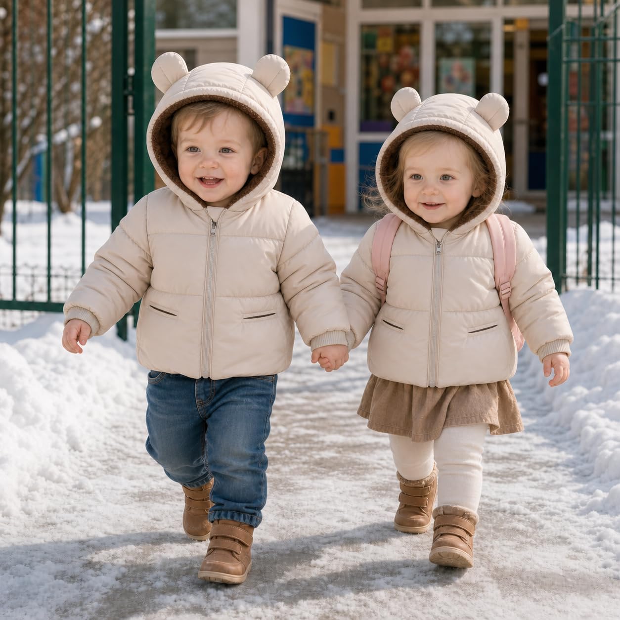 Thumbnail 6 de JiAmy winterjas voor kinderen met berenoortjes, fleecevoering en ritssluiting